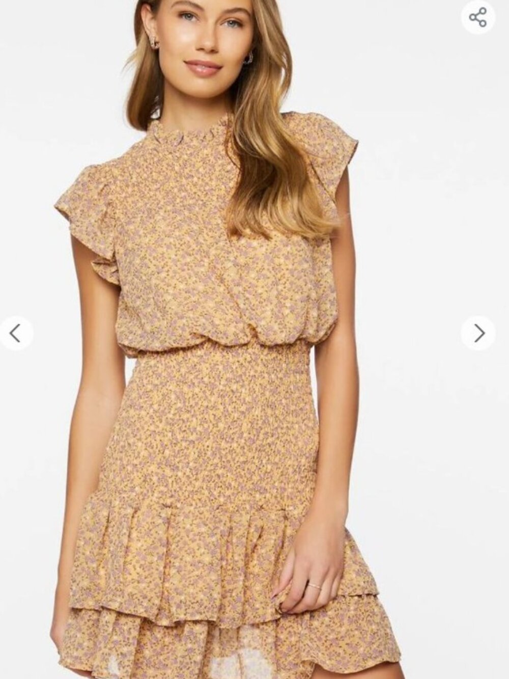 Forever 21 Multi Color Ditsy Floral Smocked Mini Dress Small S